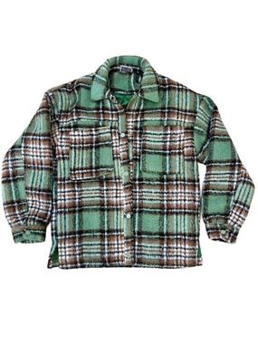 "Reclaimed Vintage" Plaid Green, Brown, White Cozy Fuzzy Jacket - Size  2